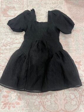 GB girls Black Textured Puff-Sleeve Party Dress